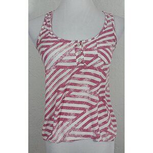 Hang Ten Tank Top Small Geometric Striped Pocket Open Back High Low Multicolor